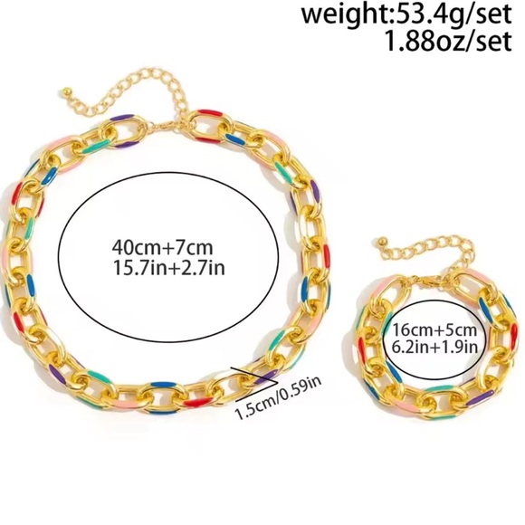 New! Set! Multicolor Gold Chain Necklace and Bracelet Set - Picture 6 of 17